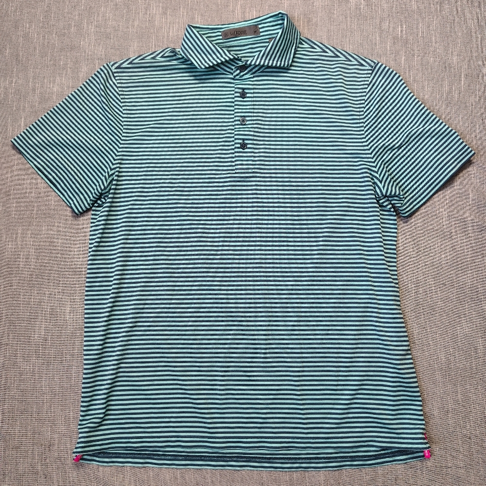 G/FORE Men's Golf Polo in Aqua and Navy size Medium.